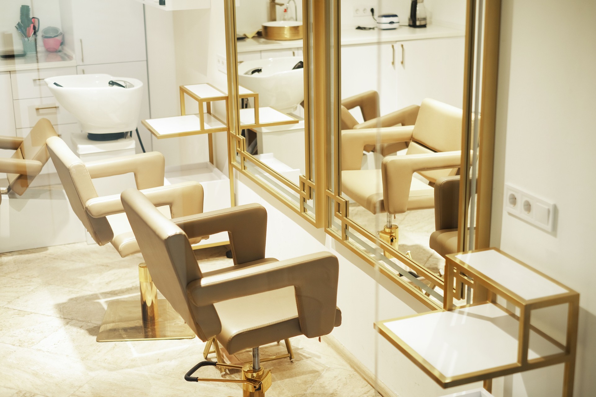 Modern hairdressing chairs in a Scandinavian style beauty salon